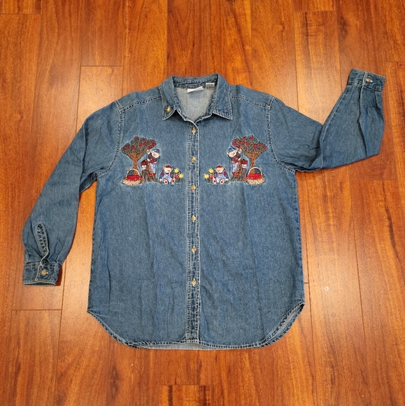 Cool Blues Embroidered Denim Women's Long Sleeve - Picture 1 of 9